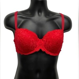 Victoria’s Secret PINK Red Lace Push-Up Bra Size 36DD Underwire Lace Lingerie